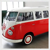 vw kombi sunroof white red